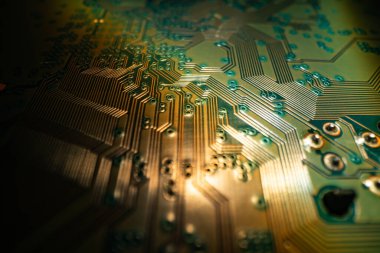 Elektronik devre kartı arka planı. Soyut dijital teknoloji geçmişi. Elektronik bilgisayar donanım teknolojisi. Anakart dijital çip. Teknik arkaplan