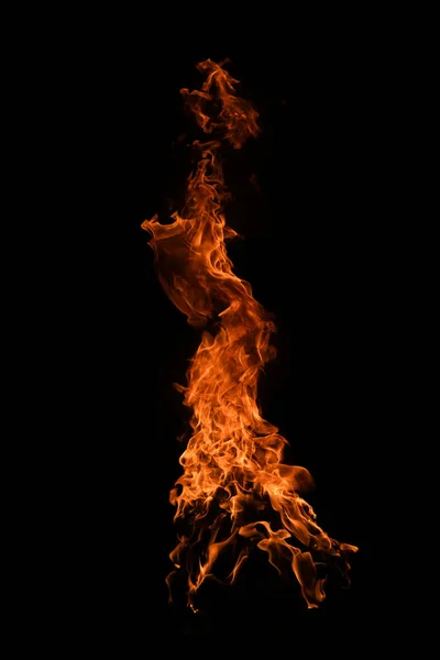 Flamme Feu Brûler Les Lumières Sur Fond Noir — Photo