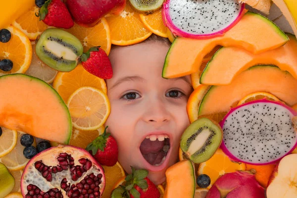 Healthy Food Background Studio Photo Different Fruits Kids Face Mix — Foto Stock