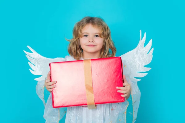 Engelenkind Geïsoleerde Studio Opname Schattig Kind Met Engelenvleugels Cupido Valentijnsdag — Stockfoto