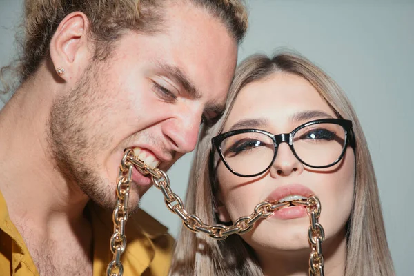 Couple Chains Mouth Closeup Youth Love Lifestyle Concept Couple Sexy — ストック写真