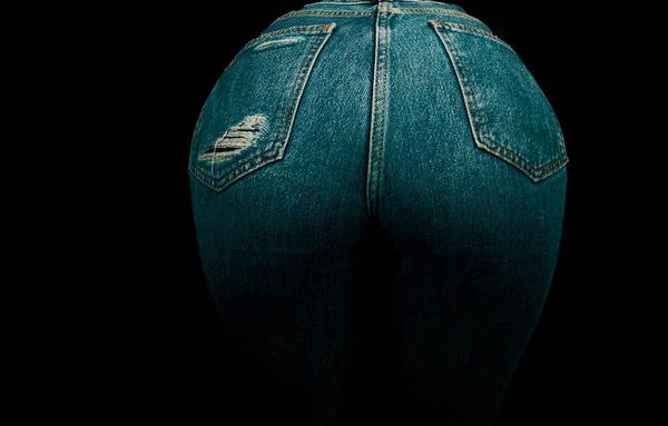 Mulher Usar Calças Jeans Nas Costas Fundo Feminino Jeans Ass — Fotografia de Stock