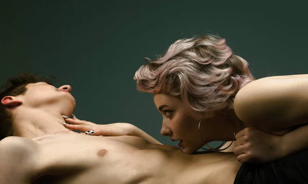 Seksi Çift Aşk Oyunlarında Oynar Erotik Ruhani Duygular Fotoğraf Çekilirken — Stok fotoğraf