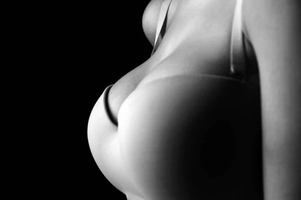 Närbild Sexiga Kvinnliga Bröst Sexiga Bröst Närbild Bröst Flicka Presentera — Stockfoto