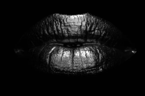 Schöne Lippen Frau Goldmund Sinnliche Goldene Lippen Sexy Lippen Goldener — Stockfoto