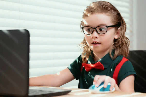 Online Leren Afstand Schoolkinderen Met Een Computer Die Videovergadering Hebben — Stockfoto