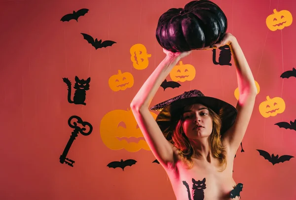 Halloween Plakat Dynie Sexy Horror Tle Damska Sklep Odzieżowy Obchodzi — Zdjęcie stockowe