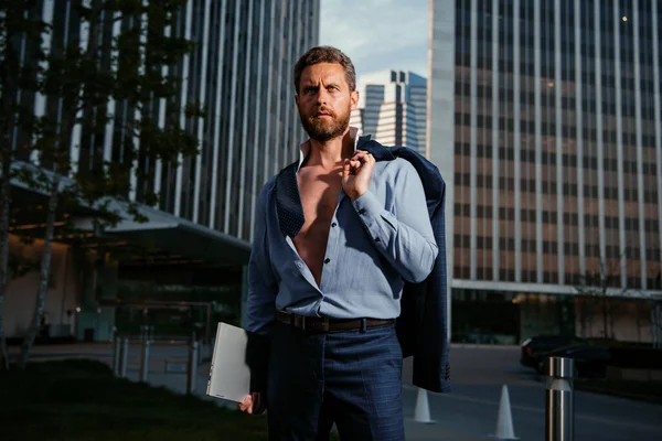 Portrait Ceo Modern Office Suit Confident Sexy Businessman Looking Away — Stock Photo, Image