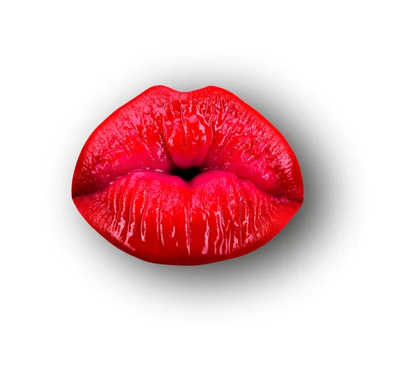 Kyss Läppen Kvinnliga Läppar Vit Isolerad Bakgrund Klippning Väg Kvinna — Stockfoto