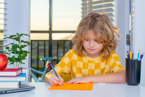 School Child Years Old Book Back School Little Student Writing — Stock Photo, Image
