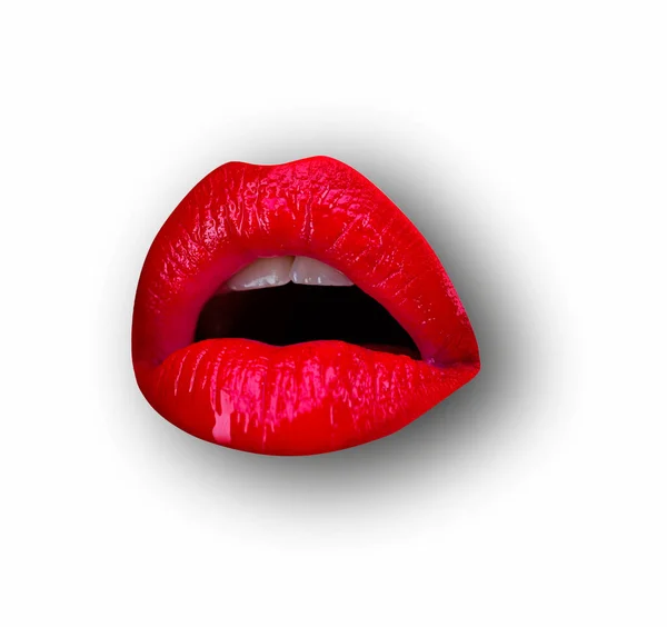 Lips White Isolated Background Clipping Path Mouth Red Lip Close — Photo