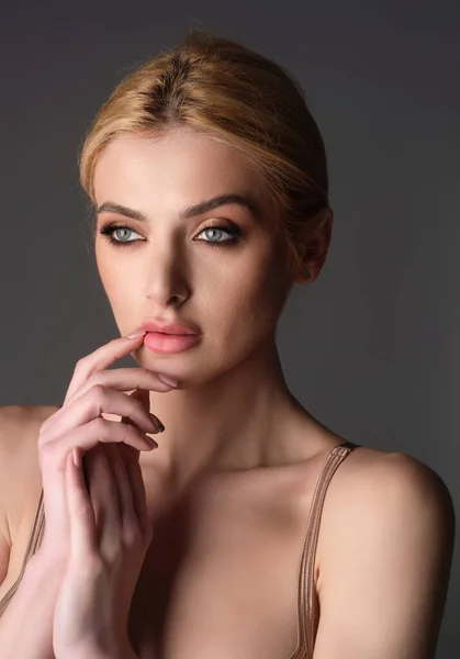 Beautiful Woman Clean Fresh Skin Studio Background Face Care Facial — Stock Fotó