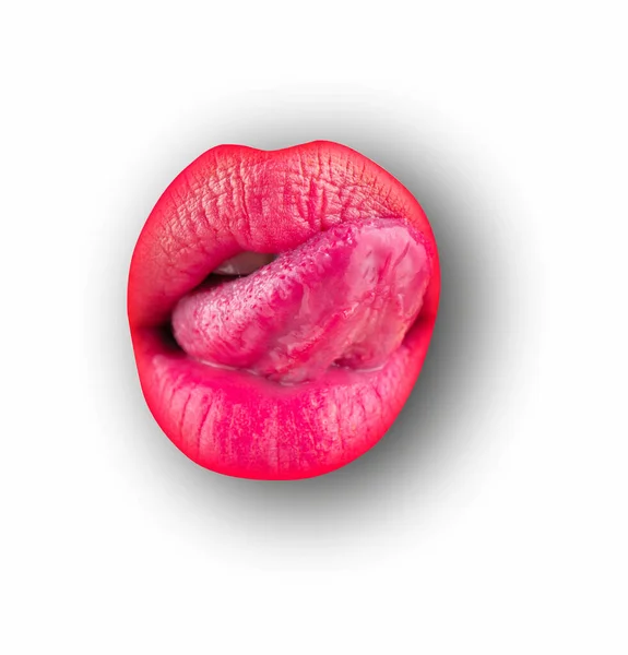 官能的な唇 白い隔離された背景に唇 クリッピングパス 口の中に赤い唇を閉じます セクシー舌舐め官能的な唇 — ストック写真