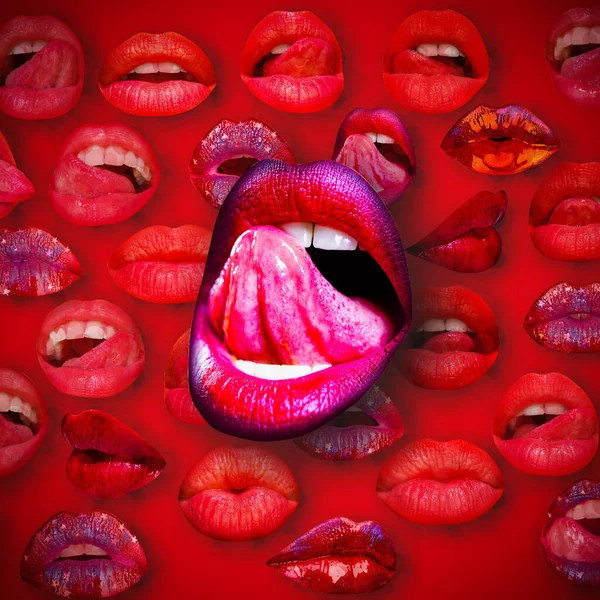 Bibir Dan Mulut Bibir Perempuan Latar Belakang Merah Wanita Bibir — Stok Foto