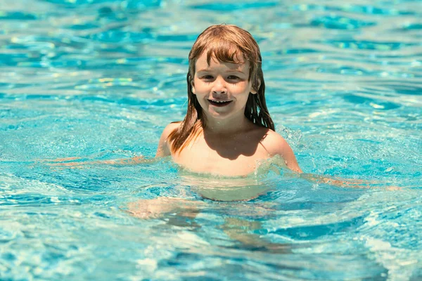 Kid Boy Swim Swimming Pool Summer Vacation Concept — Stock Photo, Image
