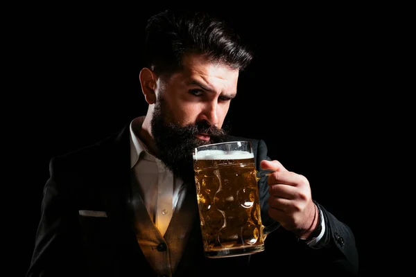 Hipster Beard Mustache Suit Drinks Beer Working Day Germany Bavaria — Stock Photo, Image