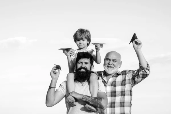 Happy Fathers Day Happy Three Generations Men Have Fun Smiling — Stock Photo, Image