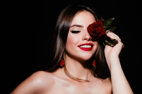 Retrato Estudio Una Joven Hermosa Mujer Con Rosas Hermosa Chica — Foto de Stock
