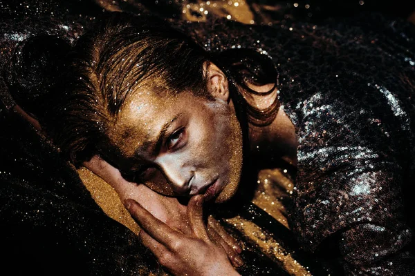 Puur Goud Vogue Glamour Concept Gouden Huid Sexy Meisje Gezicht — Stockfoto