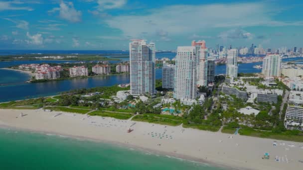 Widok Lotu Ptaka Plaży Miami Beach Raj South Pointe Park — Wideo stockowe