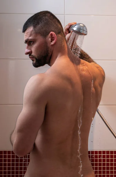 Sexy Gespierde Man Die Doucht Badkamer Sexy Vent Die Naakt — Stockfoto