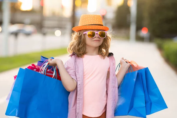 Fashion Kid Shopping Bag Outdoor Little Shopper Child —  Fotos de Stock