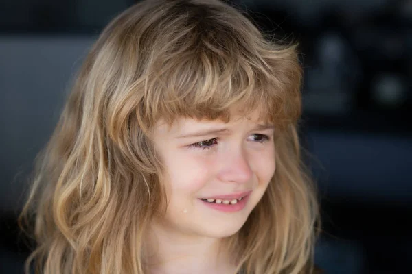 Portrait Crying Kid Tears Weeping Emotion Hurt Pain Tear Drops — Stock Photo, Image