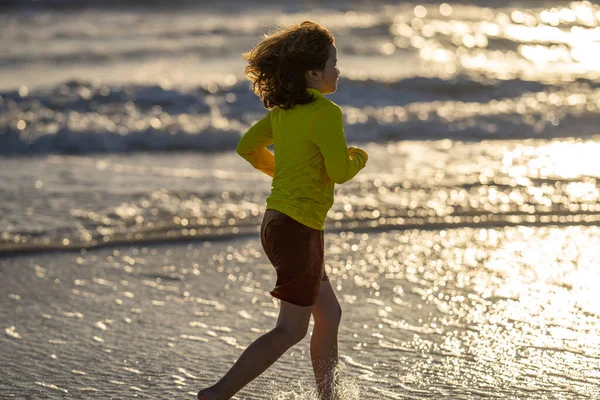 Excited Kid Playing Splashing Water Summer Sea Summer Vacation Kid — Stock Photo, Image