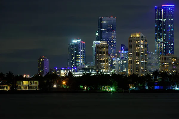 Miami Business District Lights Reflections City Lights Miami Skyline — Stock Photo, Image