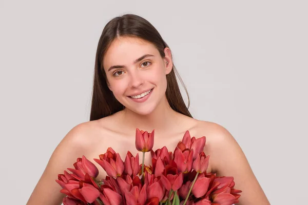 Bouquet Tulipani Bellezza Ragazza Con Tulipano Bella Donna Sensuale Tenere — Foto Stock