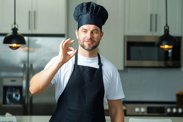 Chef Keuken Professionele Chef Kok Uniform Keuken Kok Kok Met — Stockfoto