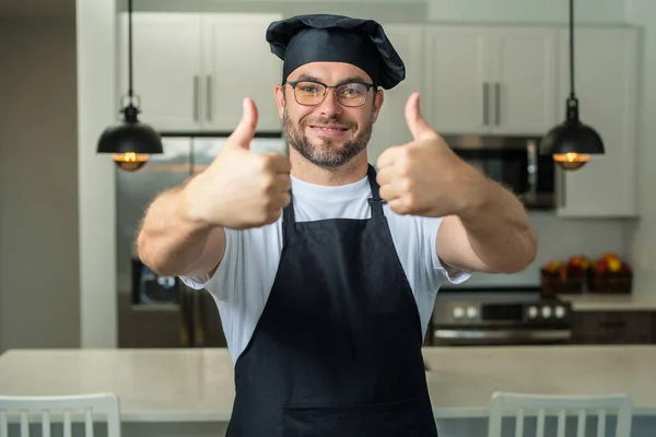 Cocinero Feliz Con Pulgar Hacia Arriba Hombre Cocinero Cocinero Panadero — Foto de Stock