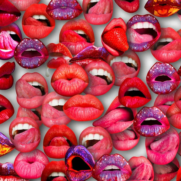 Achterzijde Van Vrouwelijke Lippen Verzameling Van Vrouwelijke Mond Met Rode — Stockfoto