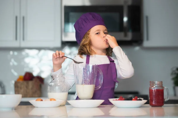 Chef Child Cooking Healthy Meal Dinner Preparation Chef Child Apron — Stock Photo, Image