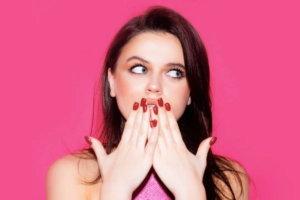 Surprised Woman Girl Cover Open Mouth People Emotions Reactions Feelings — Stock Photo, Image