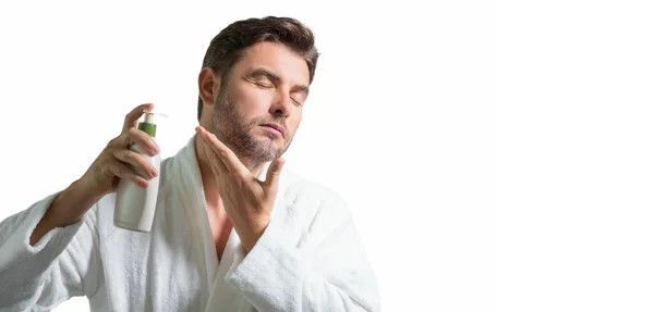 Hautpflege Isoliertes Atelierbanner Biokosmetik Für Den Menschen Beauty Man Präsentiert — Stockfoto