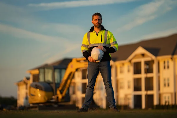 Worker Helmet Site Construction Excavator Bulldozer Male Worker Construction Driver — Foto Stock
