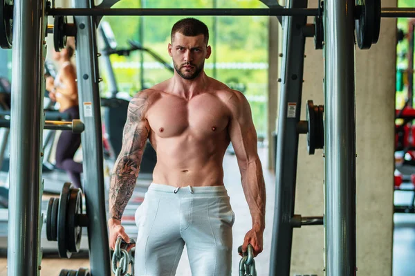 Muscular Man Workout Gym Athletic Man Having Weight Training Gym — Stock Photo, Image