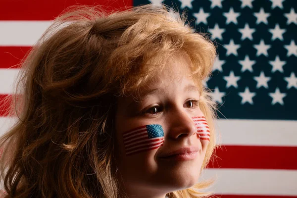 Bandera Americana Mejilla Infantil Día Independencia Julio Concepto Estados Unidos — Foto de Stock