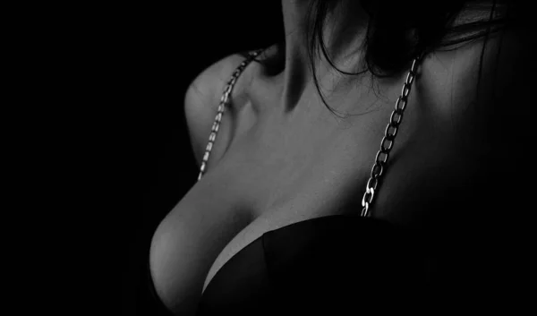 Sexy Boobs Breast Black Bra Sexy Tits Lingerie Beautiful Woman — Stockfoto