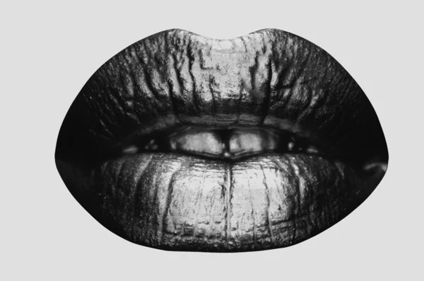 Sensual Woman Golden Lips Womans Natural Gold Lip Girl Mouth — Stock Photo, Image