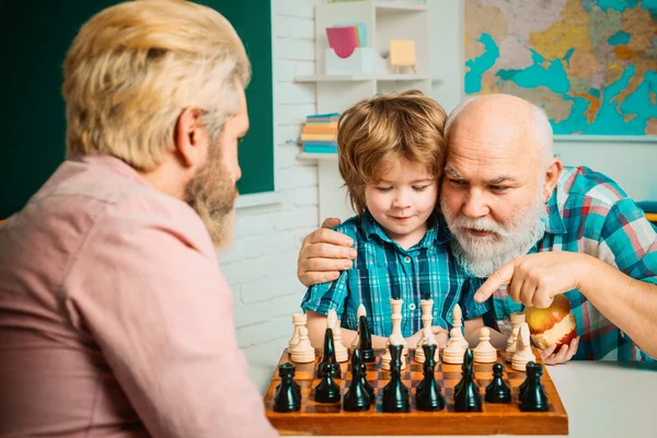 Portrait Grandpa Grandson Playing Learning Family Relationship Grandfather Father Son — Foto Stock
