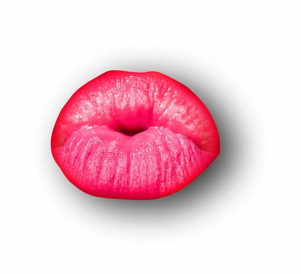 Поцілуй Губу Губи Білому Ізольованому Фоні Відсічний Контур Рот Червоною — стокове фото