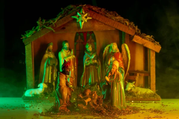 Creche Decorativo Navideño Con Sagrada Familia Belén Navidad Belén Cristiano —  Fotos de Stock
