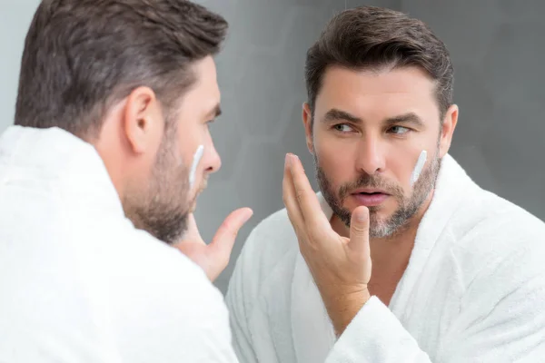Skin Care Beauty Middle Aged Man Applying Face Cream Male — Stock Photo, Image