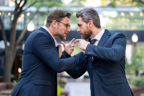 Business Men Aggressive Fight Outdoor Conflict Fight Business Concept Colleagues — Stock Photo, Image