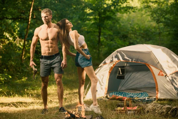 Loving Young Coupl Camp Tent Camping Couple Love Couples Lovers — Fotografia de Stock