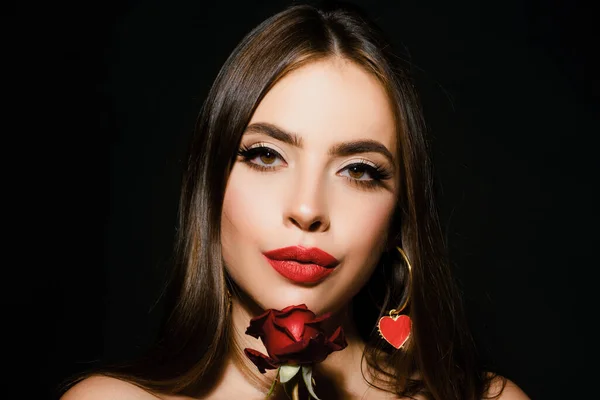 Retrato Moda Belleza Hermosa Mujer Con Maquillaje Flores Rosas — Foto de Stock