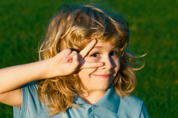 Portret Van Gelukkige Kinderen Het Zomerpark Gelukkig Jongetje Hebben Plezier — Stockfoto