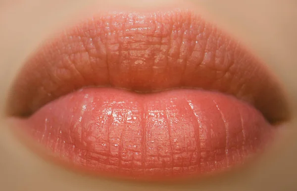 Natural Lips Sensual Woman Mouth Skin Background — Fotografia de Stock
